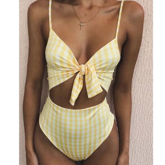 HP⭐️ NEW Yellow Gingham One Piece Swimsuit - Picture 1 of 3